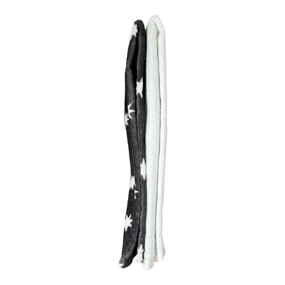 Aldi Merry Moments Holiday Hand Towel Set 2-Pack White Let It Snow Black Stars